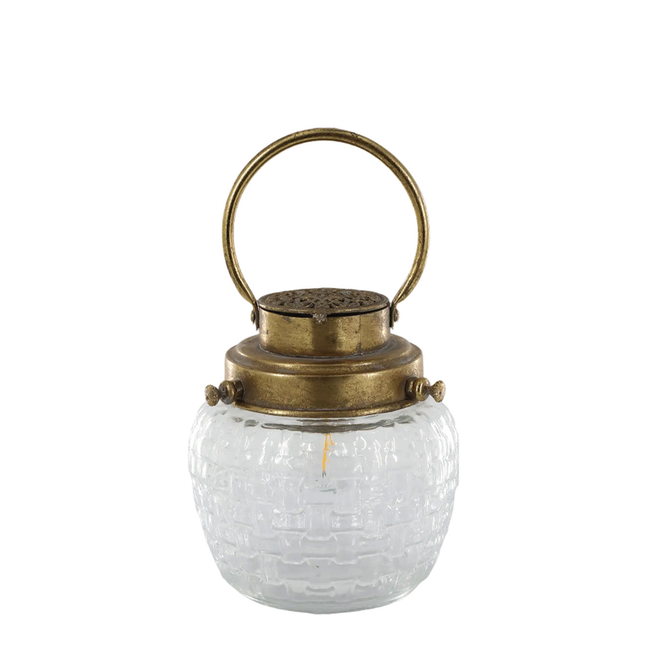 Fransk Staldlanterne inkl. pære & timer-H17/Ø15 cm antique messing