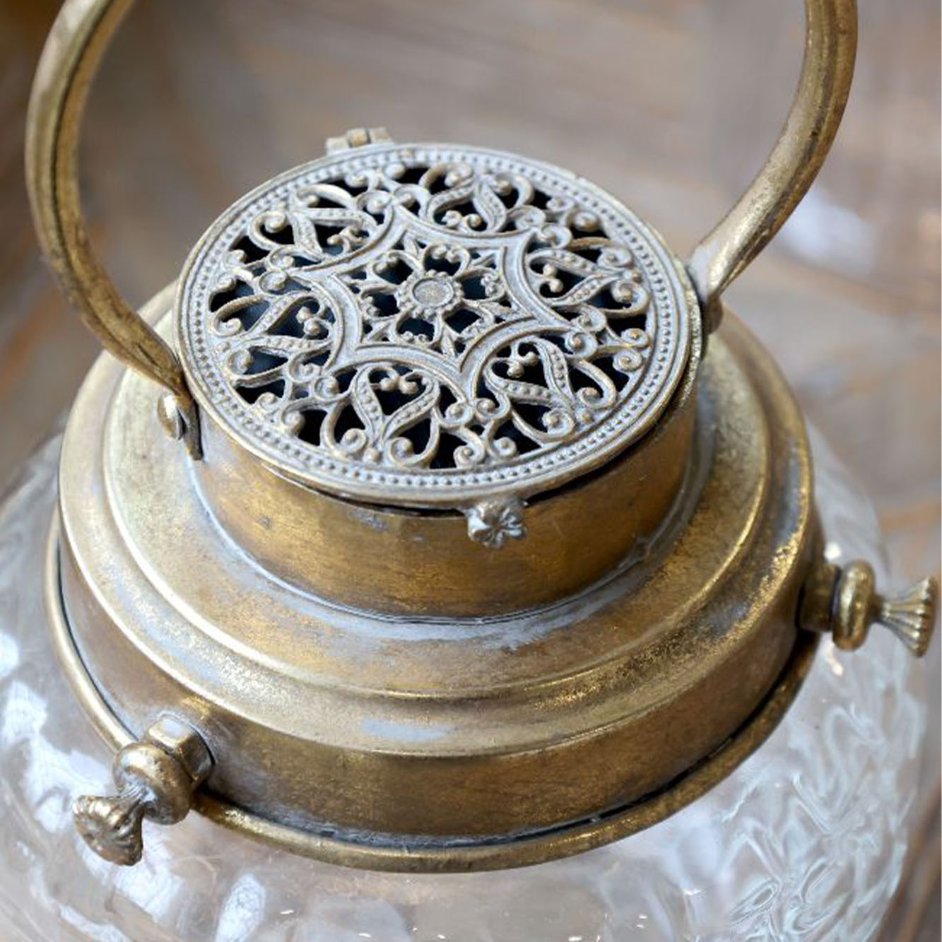 Fransk Staldlanterne inkl. pære & timer-H17/Ø15 cm antique messing