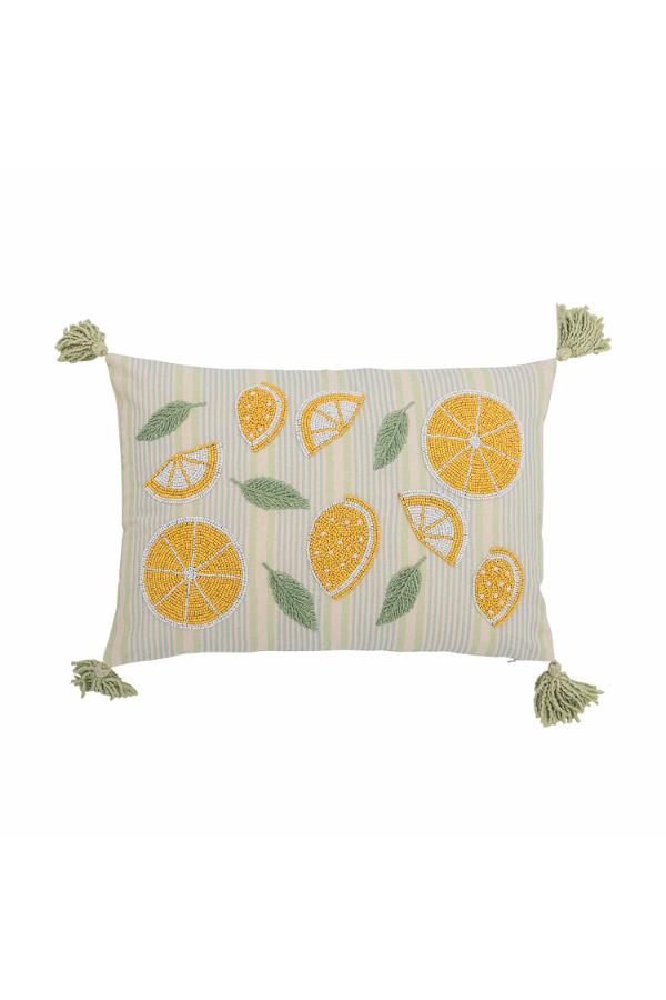 Lemon Pude – Gul Bomuld med Broderede Citroner