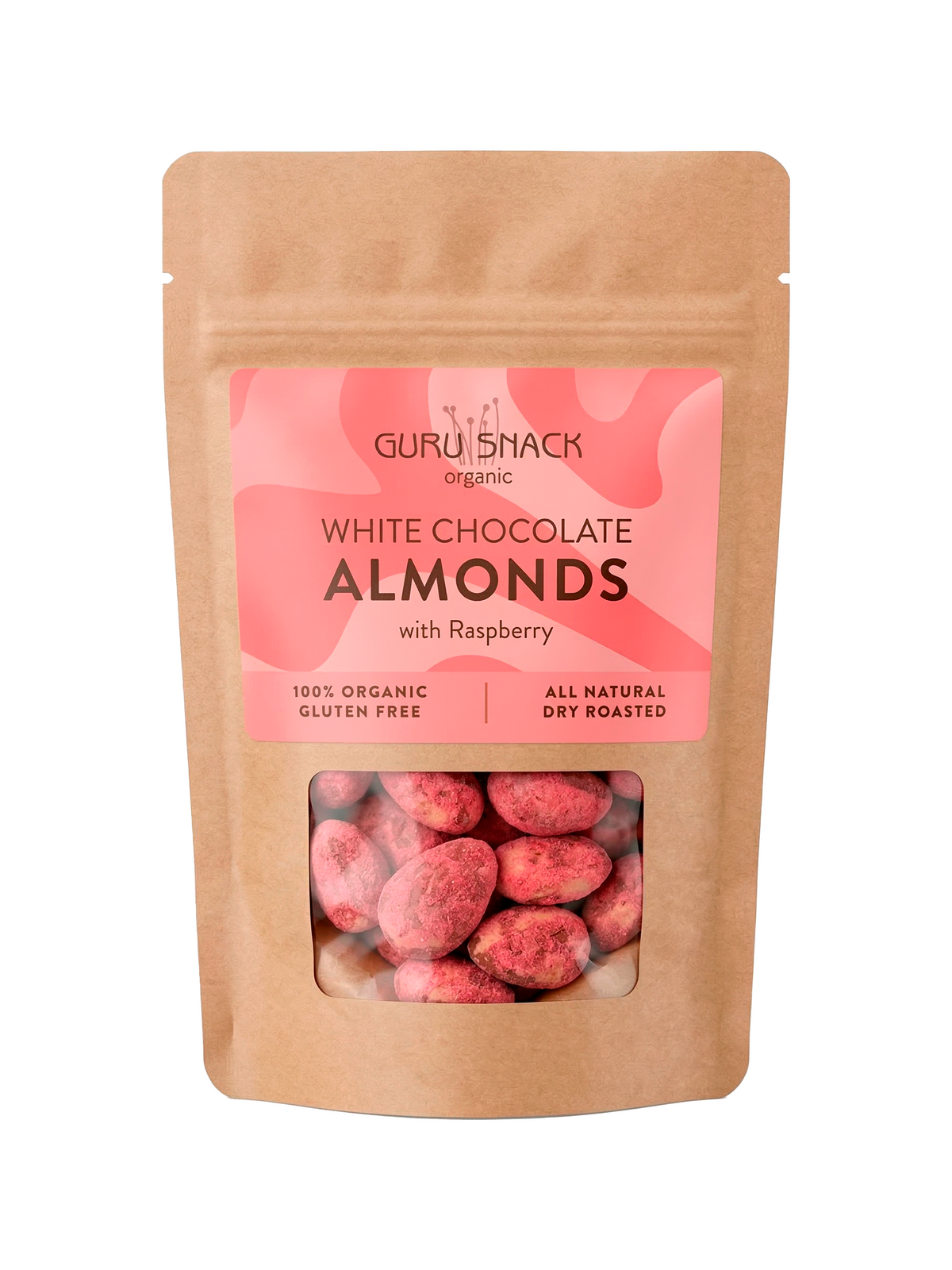 Guru Snack Økologiske mandler med hvid chokolade og hindbær 100 g