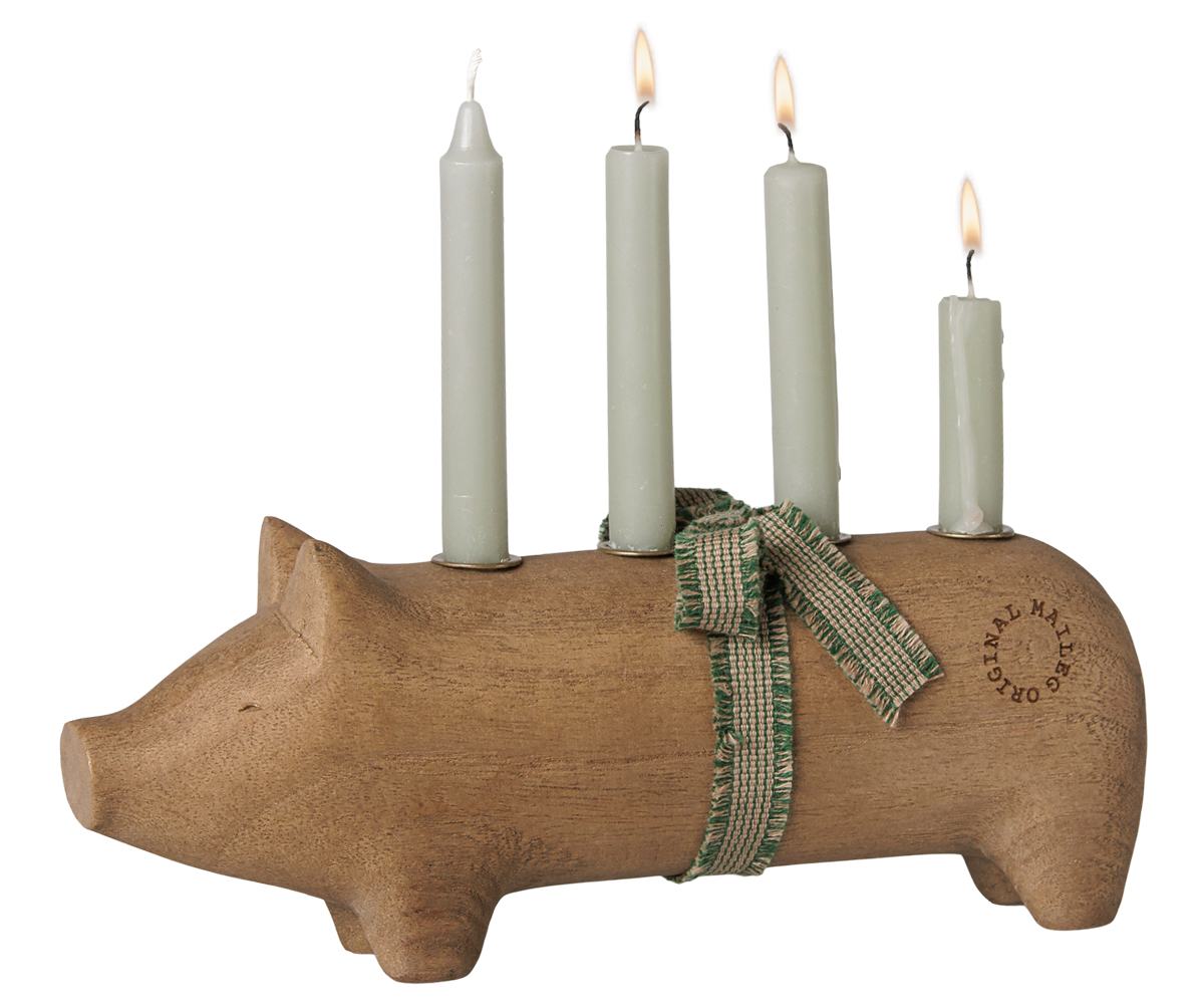 Trælysestage, Gris, Advent Medium - Natur